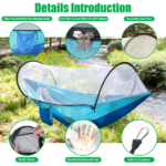3-in-1 Camping Hammock with Automatic Pop-Up Mosquito Net, Lightweight 70D Nylon Portable Hammock Supports 440lbs, Dual Zipper Outdoor Hammock for Camping Hiking Backpacking Beach Backyard - Image 2