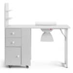 White MDF Folding Nail Desk with 2 Drawers, Cabinet Door & Storage Shelf - Image 3