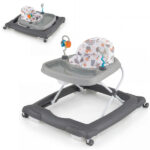 Grey Foldable Baby Walker with Detachable Tray & Shape Sorter Toys, 3-Level Height Adjustable for 6-12 Months