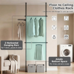 Floor to Ceiling Tension Clothes Rack No Drill Heavy Duty Carbon Steel Garment Organizer, Adjustable Width & Height Closet System with 2 Vertical Rods Drying Rack Reacher Pole for Rental Apartment Black - Image 5