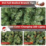 8 FT Pre-Lit Artificial Christmas Tree with 600 Dual Color LED Lights, 1605Branch Tips Hinged PVC Xmas Tree with Remote Timer 9 Lighting Modes Foldable Metal Stand for Indoor Holiday Decor - Image 5