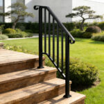 [Same Code 55022277 82359152]Artisasset Matte Black Outdoor 2-Step Iron Handrail - Image 22