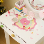 Kids Vanity Table and Chair Set with 7pcs Pretend Play Makeup Toys, Girls Vanity with Mirror & Stool, 3 Drawers & Tabletop Storage, Princess Table for Toddlers, White - Image 11