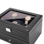Watch Box 20 Mens Case Glass Top Display Organizer Lockable Black - Image 5