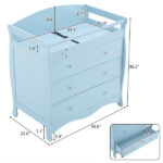 Blue painted finish, MDF, three drawers, 90.5*58*92cm, children's wooden bed with safety belt and changing table for babies - Image 3