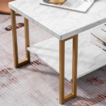 Same Code 35647920 (106 x 50 x 48cm) Simple Double-layer Golden Iron Pipe Marble PVC Coffee Table Rectangular - Image 26
