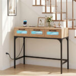 35.5" Narrow Console Table with LED Lights & Power Station, 3-Drawer Entryway Sofa Table with Charging Ports - Image 3