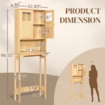 2-Door 3-Tier Toilet Cabinet Particleboard Melamine-Faced Bathroom Vanity Bathroom Cabinet with Rattan Surface 23.62*8.66*66.93in Natural Wood - Image 8