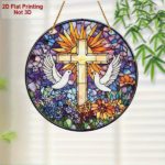 CIFbuy Acrylic Color Sun Catcher Transparent Easter Peace Dove Cross Sun Panel Wall Hanging with White Dove Floral Design (TikTok, temu pick-up service) - Image 6