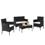 2pcs Arm Chairs 1pc Love Seat & Tempered Glass Coffee Table Rattan Sofa Set Black - Image 32