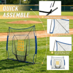 Blue Portable Baseball Practice Net Set with 7.5x7ft Catcher Net Ball Caddy Batting Tee - Hitting Pitching Batting Catching Equipment - Image 6