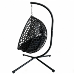 Foldable Hanging Egg Chair with Stand, HDPE Rattan Wicker Swing Chair with Cushion, Heavy Duty Frame 350 Lbs Capacity, Outdoor Patio Indoor Bedroom Balcony, Black+ Black - Image 7