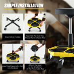 Yellow Heavy-Duty Adjustable Height Rolling Stool With Tool Tray Storage 330 LBS Capacity - Image 9