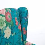 Modern Accent Chair with Retro Wood Legs, Comfy Upholstered Armchair, Floral Design Single Sofa Chair for Living Room Bedroom Office - Floral Cyan - Image 8