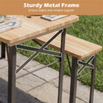 47" Foldable Picnic Table with 2 Benches, Solid Fir Wood Outdoor Dining Set with Sturdy Metal Frame for Patio Garden Backyard - Image 8