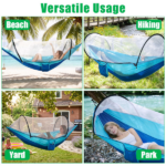 3-in-1 Camping Hammock with Automatic Pop-Up Mosquito Net, Lightweight 70D Nylon Portable Hammock Supports 440lbs, Dual Zipper Outdoor Hammock for Camping Hiking Backpacking Beach Backyard - Image 8