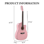 Pink 41-inch Dreadnought barrel-shaped cutaway acoustic guitar with pick, strings, capo, gig bag, tuner, wrench tool, and shoulder strap - Image 5