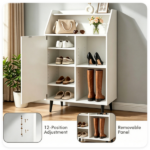 White Multi-Compartment Shoe Cabinet with Countertop & Open Storage Cubbies, Magnetic Door Adjustable Partition Shoe Rack for Shoes Boots Home Entryway Storage Furniture - Image 7