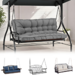 Outdoor Swing Cushions 55 Inch, Waterproof 4" Thick Porch Swing Cushion Replacement with Backrest and Ties, Comfortable 2-3 Seat Pation Swing Pad for Backyard, Garden, Lawn, Outdoor Furniture Light grey - Image 2