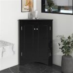 Black Triangle Bathroom Storage Cabinet with Adjustable Shelves, Freestanding Floor Cabinet for Home Kitchen - Image 6