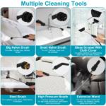 Multi-Surface Steam Cleaning Machine 6 Steam Output Settings Complete Accessory Kit Nylon Steel Brushes Glass Scraper Extension Wand, 1200ml Water Tank Fold Carry Handle for Home Car Cleaning - Image 3