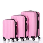 Vertical Striped 3-in-1 Luggage Set with Handle ABS Trolley Case with Swivel Wheels Aluminum Alloy Trolley Suitcase 20in 24in 28in Pink - Image 2