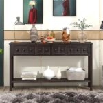 Rustic Entryway Console Table, 60" Long Sofa Table with two Different Size Drawers and Bottom Shelf for Storage (Espresso) - Image 2