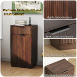 10-Gallon Woodgrain Tilt-Out Trash Can Cabinet Wooden Garbage Recycling Cabinet with Wave-Textured Hideaway Drawer&Pull-Out Bin-Multipurpose Kitchen/Bath Organizer in Walnut Finish - Image 18