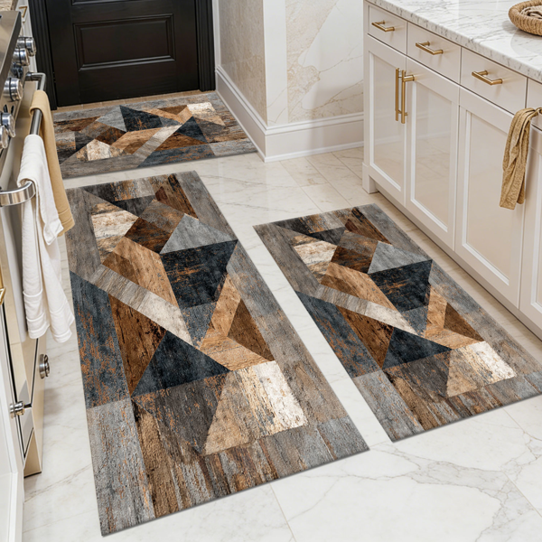e6bb9a75-b47c-4e75-8a20-bfe5cfdefaa8.png Three-piece kitchen rug set, non-slip and washable, abstract pattern kitchen hallway rug, soft and comfortable, suitable for sinks, floors, entrances, hallways and bathrooms. - Image 1