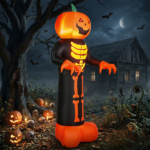 12ft Inflatable Halloween Decor with Skeleton Ribs, Pumpkin & Grim Reaper, 3 LED Lights + 115 Count String Lights, Black & Orange, 12V 2000mA US Power Adapter - Image 11