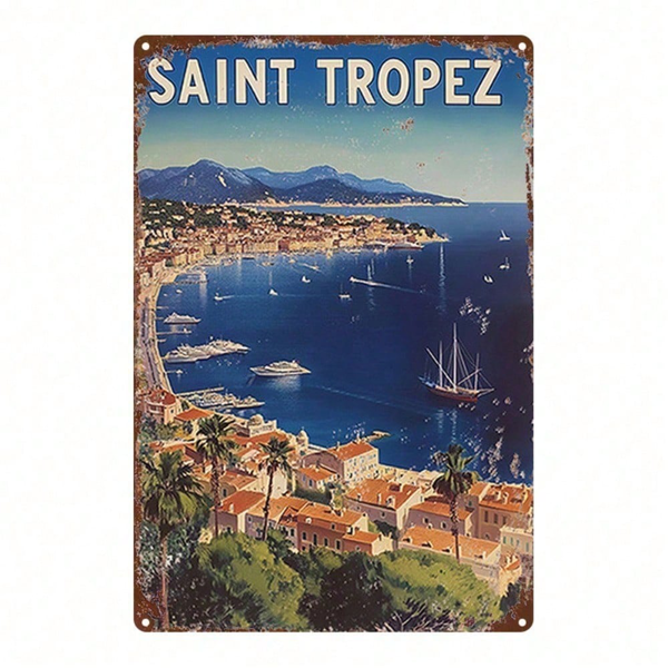 CIFbuy Vintage Saint-Tropez Harbor Metal Sign 8x12 Inch Retro Wall Decor, Humorous 2D Flat Art Gift For Living Room Office Home, 20x30c TikTok, TikTok, umorous Self-pickup Logiopics