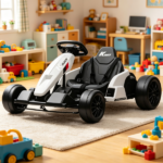White 24V Electric Go-Kart Dual 150W Motors Adjustable Seat 11.2MPH High Speed Slow Start 5-Point Harness - Image 4