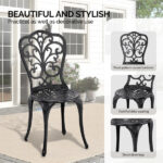 3 PCS Outdoor Bistro Set, All-Weather Cast Aluminum Butterfly Bistro Table and Chairs Set of 2, Patio Bistro Set for Backyard, Garden, Balcony Black - Image 5