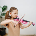 Full Size 4/4 Bunnel Edge Electric Silent Violin with Case Bow Rosin Headphone Connecting Line Pink - Image 4