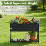 Black PE Rattan Elevated Planter with Lower Shelf, 101.6×30.48×71.12cm Raised Garden Bed with Drainage - Image 7