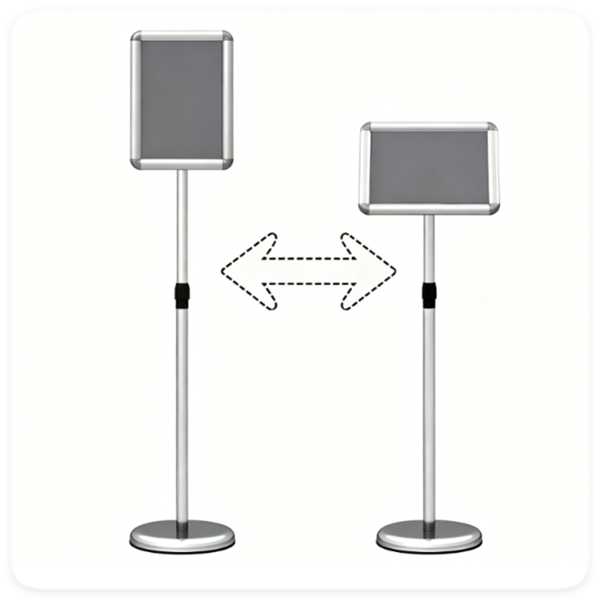 Adjustable Floor Standing Sign Holder, 8.5"x11" Front Loading Snap Frame with 360° Rotatable Frame, Water/Sand Fillable Weighted Base for Retail Restaurant Hotel - Silver