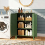 Forest Green MDF Painted with Vertical Stripes, 60*30*80cm, Double Door Bathroom Vanity - Image 7