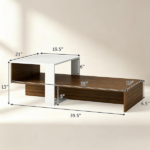 2-Tier Modern Geometric Coffee Table Engineered Wood Low Center Table with Storage Shelf, Waterproof Surface Cross Base Accent Table for Living Room Tea Game Work - Brown & White - Image 4