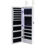 Non Full Mirror Wooden Wall Mounted 4-Layer Shelf, 2 Drawers, 8 Blue LED Lights, Jewelry Storage Mirror Cabinet - White - Image 4