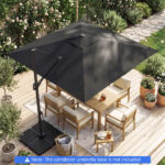 10x10 Ft Gray Solar LED Cantilever Patio Umbrella 360° Rotation Offset Hanging Umbrella with Lights - Image 9