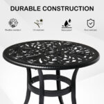 Phoenix Cast Aluminum Round Table, Patio End Table Side Table, Cast Aluminum Cocktail Table, Outdoor Bar Table, Black - Image 6