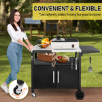 Outdoor Grill Cart with Storage, Rolling Bar Cart Movable Kitchen Island for BBQ, Patio Dining Cart Table for Food Prep with Wheels Hooks Foldable Top - Image 13