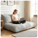 Gray Convertible Corduroy Bean Bag Floor Sofa for Adults, 76.5x55 Inch Sponge Filling Foldable Floor Mattress Guest Bed, Removable Washable Cover Large Lazy Lounger - Image 7