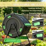 53 Gal Compost Bin Outdoor Dual Chamber Tumbling Composter with Adjustable Vents BPA Free Green - Image 6