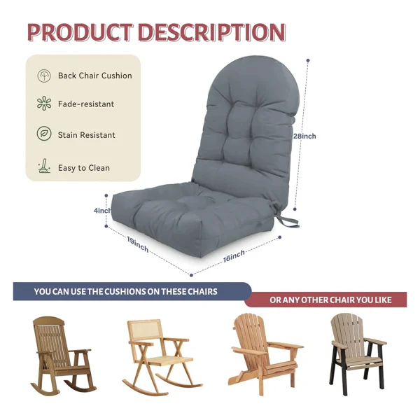 Adirondack Chair Cushion, Rocking Chair Cushion 44x19.4x4 inch, High Weather Resistant Tufted Waterproof Lounge Cushion, Sunscreen and Fade-Resistant