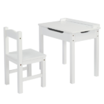 Flip Top Kids Table and Chair Set, Wood Activity Table Set with Storage Space for Arts Crafts, White - Image 9