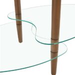 Transparent Oval glass coffee table, modern table in living room Oak wood leg tea table 3-layer glass table - Image 9