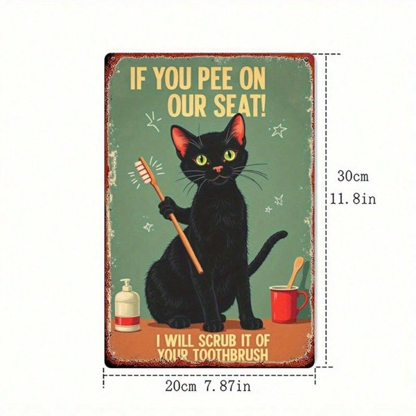 CIFbuy Black Cat Toothbrush Warning 2D Flat Metal Tin" Sign, 8x12 Inch Vintage Retro Wall Decor, Decor, Classic Art Plaque For Home Room Metal TiikTok, Metal TiikTok, t Self-pickup Logiopics