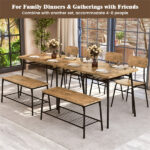 Brown+Black 4-Piece Dining Table Set with Bench & 2 Chairs, Space-Saving Tuck-under Design - Image 10