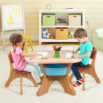 Brown Kids Table and 2 Chairs Set with 4 Storage Boxes, Toddler Activity Table for Drawing Playing Eating, Children Furniture for Indoor Outdoor - Image 2